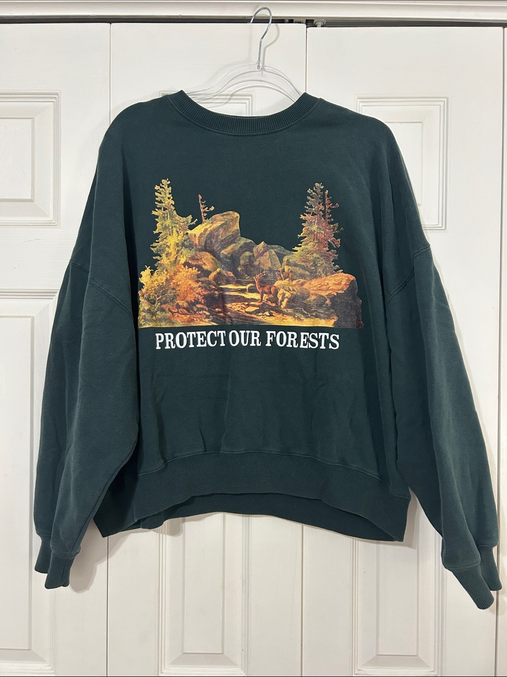 PacSun Dark Green 'Protect Our Forests' Graphic Crewneck Sweatshirt